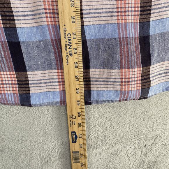 Tommy Bahama Shirt Mens Large Blue Linen Island Modern Fit Plaid Button Down - Picture 7 of 9